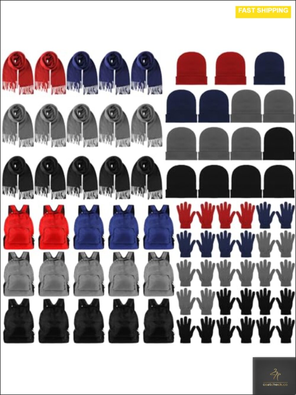 60 Pcs Winter Homeless Donation Set - Wool Hats Gloves Scarves Backpacks Bulk